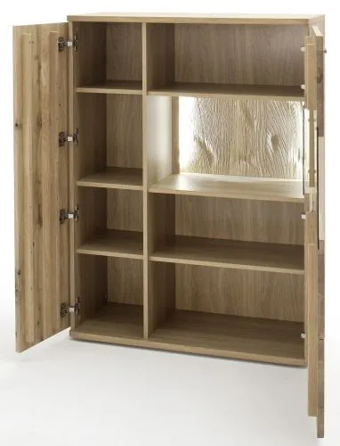 Highboard 1 Santori, Asteiche Bianco massiv, 1 Tür, 1 Schubkasten, Vitrine mit Glasfront und 2 Schubkästen – Ansicht 3