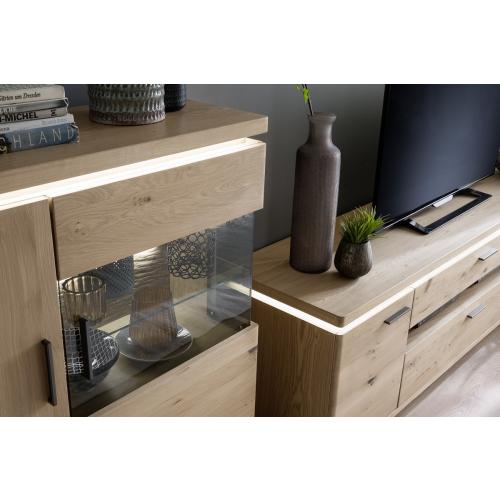 Highboard 2 Barcelona | Balkeneiche Bianco / Eiche Bianco | inkl. LED Beleuchtung