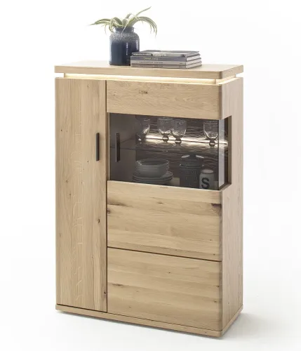 Highboard 2 Barcelona | Balkeneiche Bianco / Eiche Bianco | inkl. LED Beleuchtung mit 1er Set LED Rückwandbel.