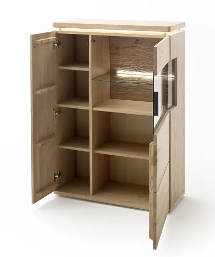 Highboard 2 Barcelona | Balkeneiche Bianco / Eiche Bianco | inkl. LED Beleuchtung mit 1er Set LED Rückwandbel.