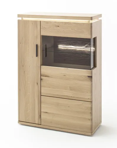 Highboard 2 Barcelona | Balkeneiche Bianco / Eiche Bianco | inkl. LED Beleuchtung ohne Beleuchtung