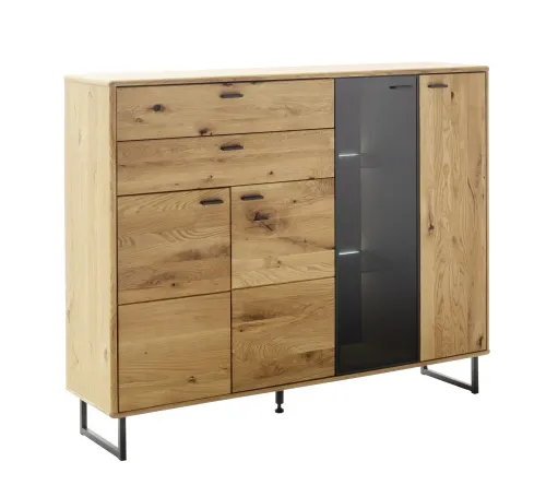 Highboard Arezzo | Wildeiche / anthrazit | mit 2er Set LED Beleuchtung 30 cm