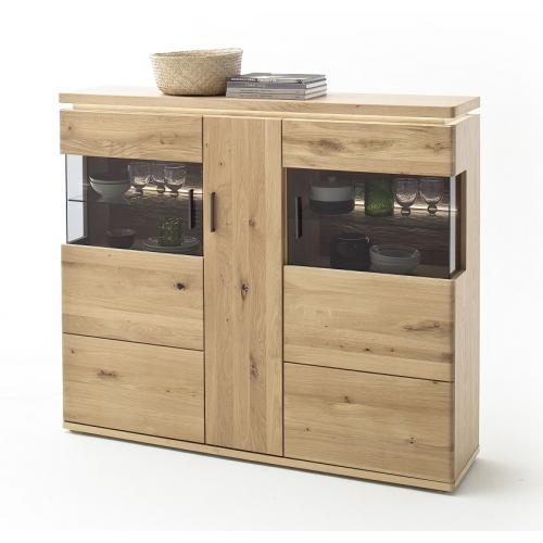 Highboard Barcelona | Balkeneiche Bianco / Eiche Bianco | inkl. LED Beleuchtung