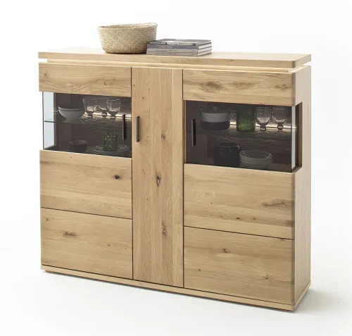 Highboard Barcelona | Balkeneiche Bianco / Eiche Bianco | inkl. LED Beleuchtung ohne Beleuchtung