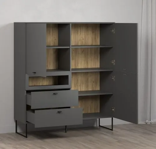 Highboard Bellugi 1, Anthrazit Dekor – Ansicht 3