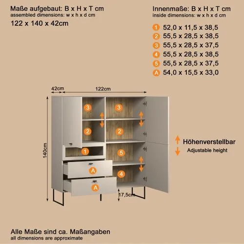 Highboard Bellugi 1, Cashmere Dekor – Ansicht 5
