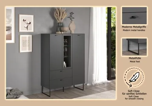Highboard Bellugi, Anthrazit Dekor – Ansicht 6
