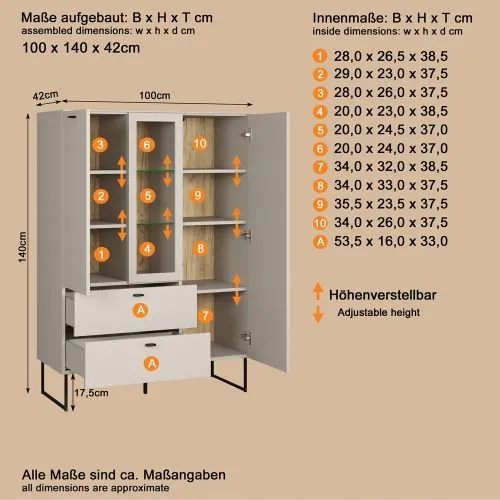 Highboard Bellugi, Cashmere Dekor – Ansicht 5