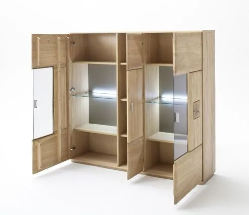 Highboard Bologna 3 | Eiche Bianco | LED Beleuchtung
