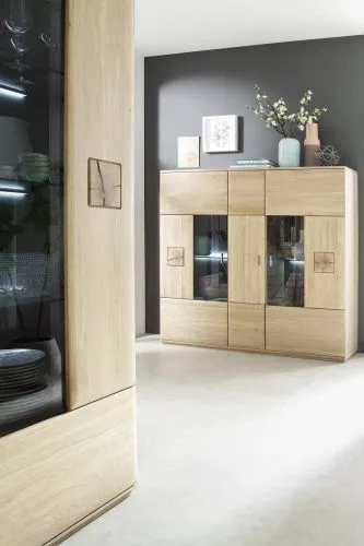 Highboard Bologna 3 | Eiche Bianco | mit LED Rückwandbeleuchtung