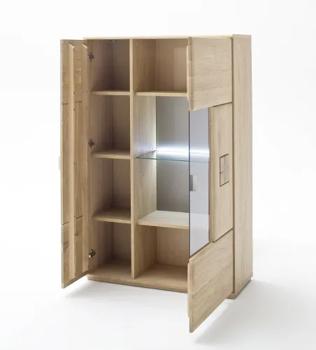 Highboard Bologna | Eiche Bianco | mit LED Rückwandbeleuchtung