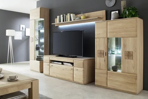 Highboard Bologna | Eiche Bianco | mit LED Rückwandbeleuchtung