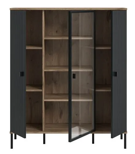 Highboard Chess | Nox Oak / schwarz ohne Beleuchtung