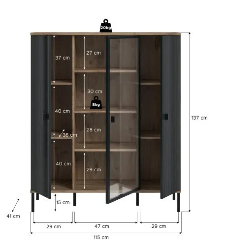 Highboard Chess | Nox Oak / schwarz ohne Beleuchtung