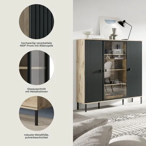 Highboard Chess | Nox Oak / schwarz ohne Beleuchtung