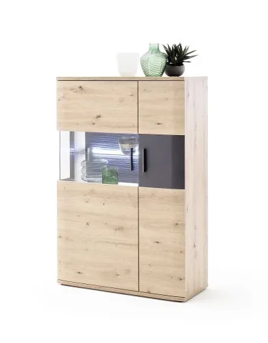 Highboard Cortona 2 | Balkeneiche / anthrazit | LED Beleuchtung