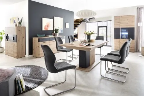 Highboard Cortona | Balkeneiche / anthrazit | LED Beleuchtung