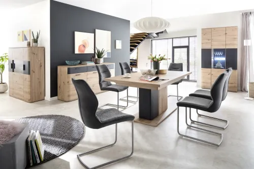 Highboard Cortona | Balkeneiche / anthrazit | ohne Beleuchtung