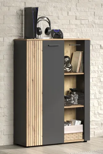 Highboard Esteban | Anthrazit / Coast Evoke Oak ohne Beleuchtung