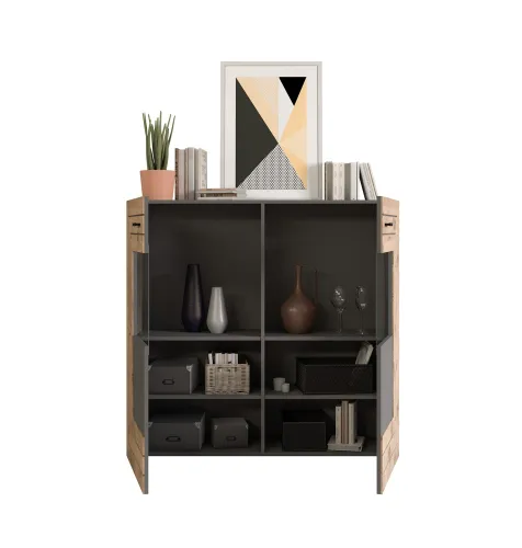 Highboard Freno | grau matt / Nox Oak | LED Beleuchtung