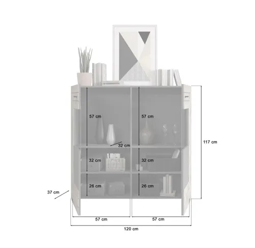 Highboard Freno | grau matt / Nox Oak | mit 3er Set LED Unterbauspot