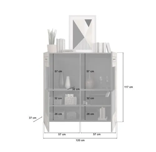 Highboard Freno | grau matt / Nox Oak | mit 3er Set LED Unterbauspot