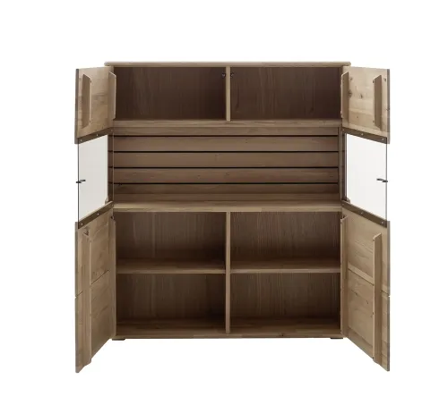 Highboard Girona | mit Glastüren | Ast / Balkeneiche | mit LED Bandbeleuchtung