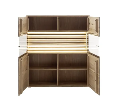 Highboard Girona | mit Glastüren | Ast / Balkeneiche | ohne Beleuchtung