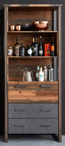 Highboard Hochschrank Regal Prime | Old Used Wood / Matera grau | Shabby Look