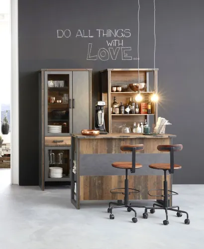 Highboard Hochschrank Regal Prime | Old Used Wood / Matera grau | Shabby Look