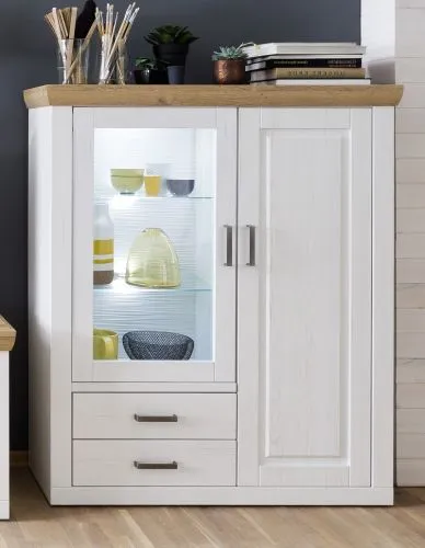 Highboard III Brixen | Landhaus modern | Pinie Aurelio / Grandson Oak mit 1er Set LED Unterbauspot