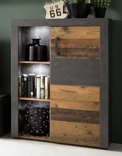 Highboard Kommode Indy | Old Used Wood / Matera grau | Shabby Look ohne Beleuchtung