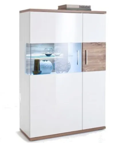 Highboard (L) Luzern | weiß Hochglanz / Sterling Oak | mit 1er Set LED Unterbauspot