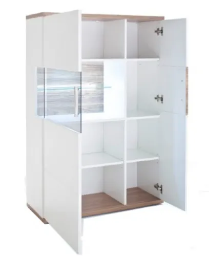 Highboard (L) Luzern | weiß Hochglanz / Sterling Oak | mit 1er Set LED Unterbauspot