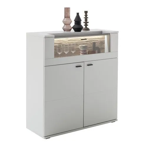 Highboard Lissabon | Modern White | mit Bandbeleuchtung