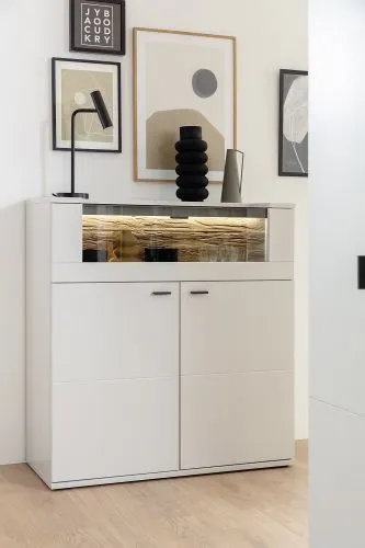 Highboard Lissabon | Modern White | optional LED Beleuchtung