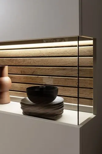 Highboard Lüttich 2 | Basalt / Wotan Eiche | optional LED Beleuchtung