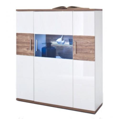 Highboard Luzern | weiß Hochglanz / Sterling Oak | LED Beleuchtung