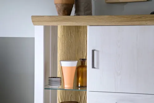 Highboard Madrid | Landhaus | Pinie Aurelio/ Grandson Oak | mit 2er set LED Band 135 cm