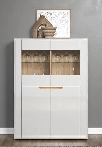 Highboard Marlon | weiß Hochglanz / Evoke Eiche Komplettset