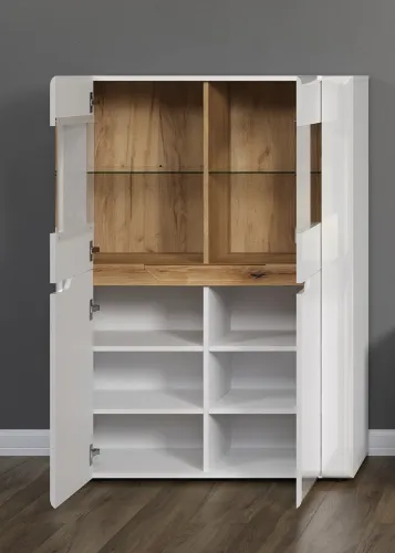 Highboard Marlon | weiß Hochglanz / Evoke Eiche ohne Beleuchtung