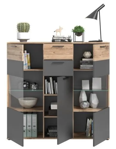 Highboard Mason | Nox Oak / Basalt Grau