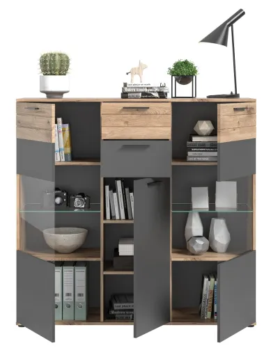Highboard Mason | Nox Oak / Basalt Grau ohne Beleuchtung