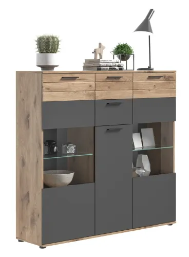 Highboard Mason | Nox Oak / Basalt Grau ohne Beleuchtung