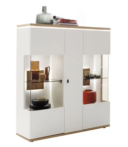 Highboard Matadi | Soft white / Ast-Balkeneiche | Beleuchtung Komplettset