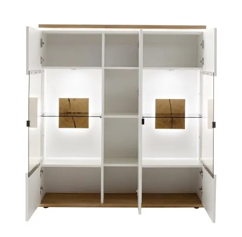 Highboard Matadi | Soft white / Ast-Balkeneiche | mit LED Bandbeleuchtung