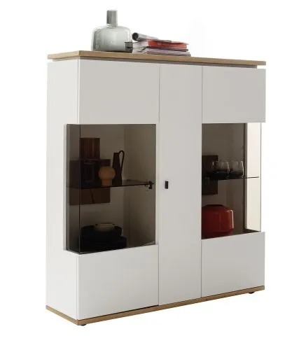 Highboard Matadi | Soft white / Ast-Balkeneiche | ohne Beleuchtung