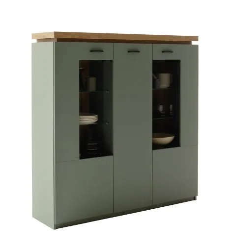 Highboard Moniz | Salbei grün / Eiche Evoke | LED Beleuchtung