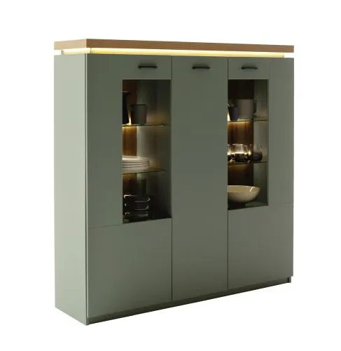 Highboard Moniz | Salbei grün / Eiche Evoke | LED Beleuchtung