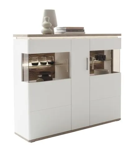 Highboard Palermo | Soft white / Viking Oak | LED Beleuchtung